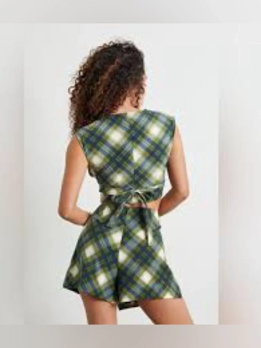 WeWoreWhat wrap top and mini skirt set in vintage plaid green small GUC